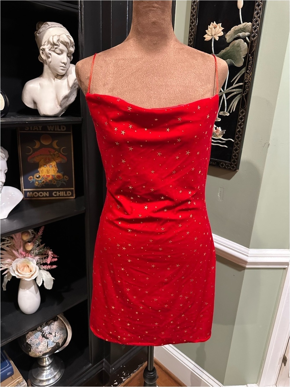Zaful Red Velvet Celestial Star Mini Bodycon Dress – Size M